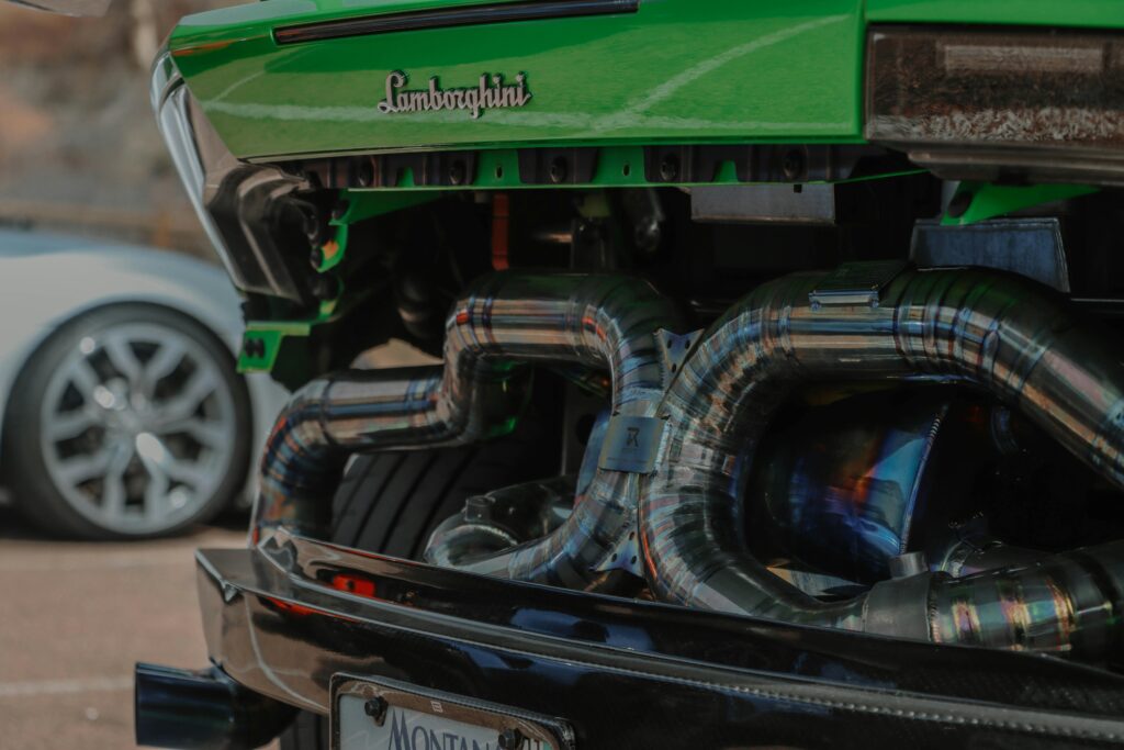 Close-up of the Built under the Rear Bumper in a Green Lamborghini Huracan